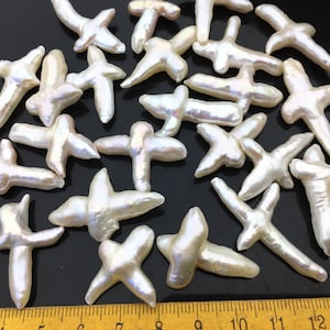 10pcs AAA 15-20mm Freshwater Pearl Loose Pearl Bead White Cross Pearl Loose Bead,no hole,ZS-100-3