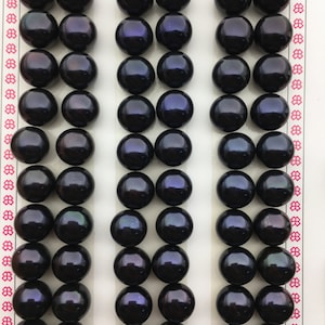 AAA 9.5-10mm black button round freshwater loose pearls pairs,half drilled,BTN9-T2