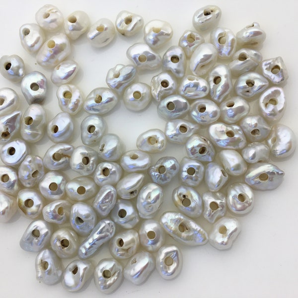 20pcs AA+ 8-10mm white Keshi Freshwater pearls,2.2mm large Center drilled,ZS-128-43