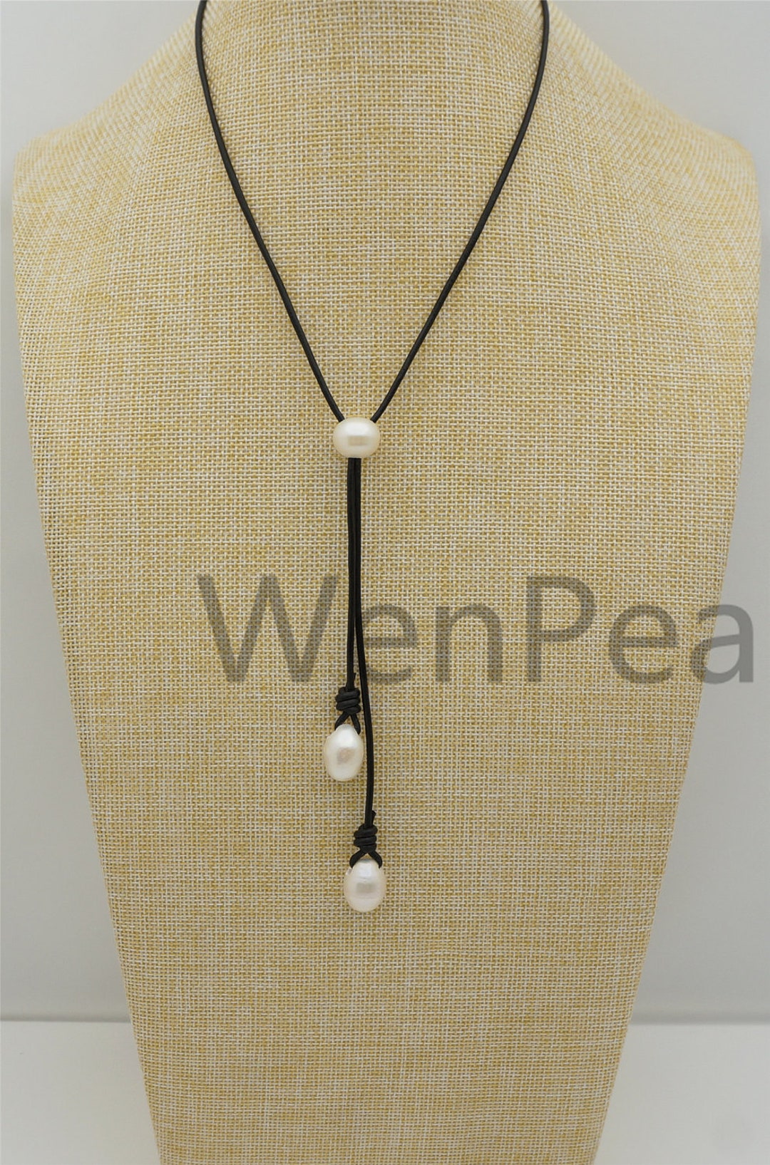 Two Drop Big White Pearl Leather Necklace White Freshwater - Etsy