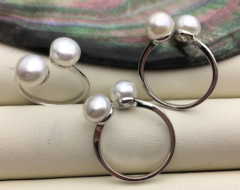 AAA white two Pearls Genuine Sterling silver ring,anniversary ring,wedding rings for women,sterling silver 925 open ring jewellery,R1-028