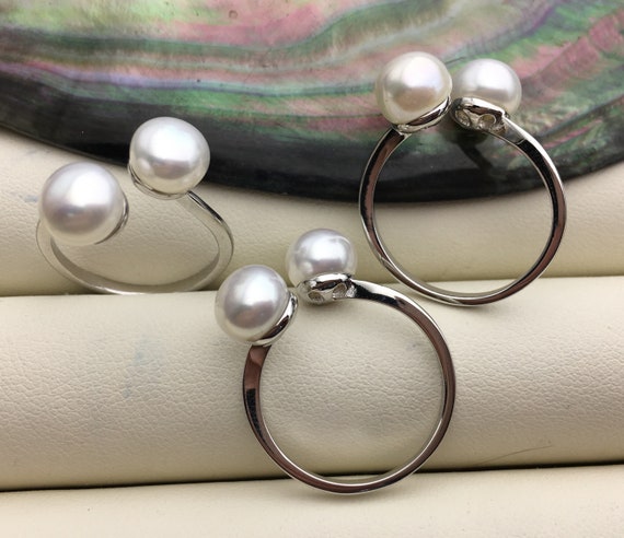 Bague En Argent 925 Sertie D'une Perle Noire - Taille Ajustable - Bijou Femme - Occasion
