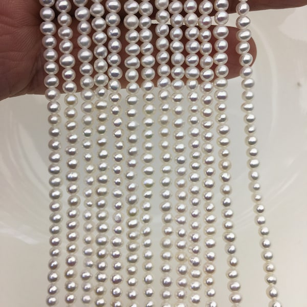 Très brillant ! Perles d'eau douce blanches presque rondes AAA 3,5-4 mm, perle ronde blanche, vente en gros de perles, RP3-3AY-GJ-3