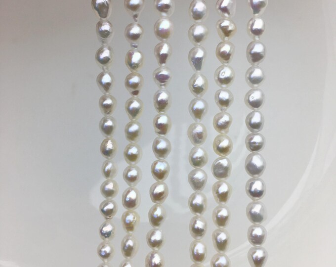 High Luster!aa+ 5-5.5mm White Baroque Oval Freshwater Pearls, White ...