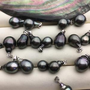 1pc 8-12mm Drop Tahitian Pearl Pendant, Sterling silver Pendant,natural color sea pearl,pearl necklace - NC1-089
