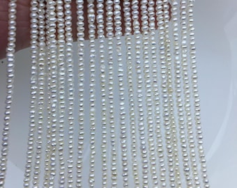 Perlas de botón blancas diminutas AA+ de 2,5-3 mm, hebra completa, perlas Rondelle, perlas blancas de agua dulce, hebras sueltas, SM2-2A-1