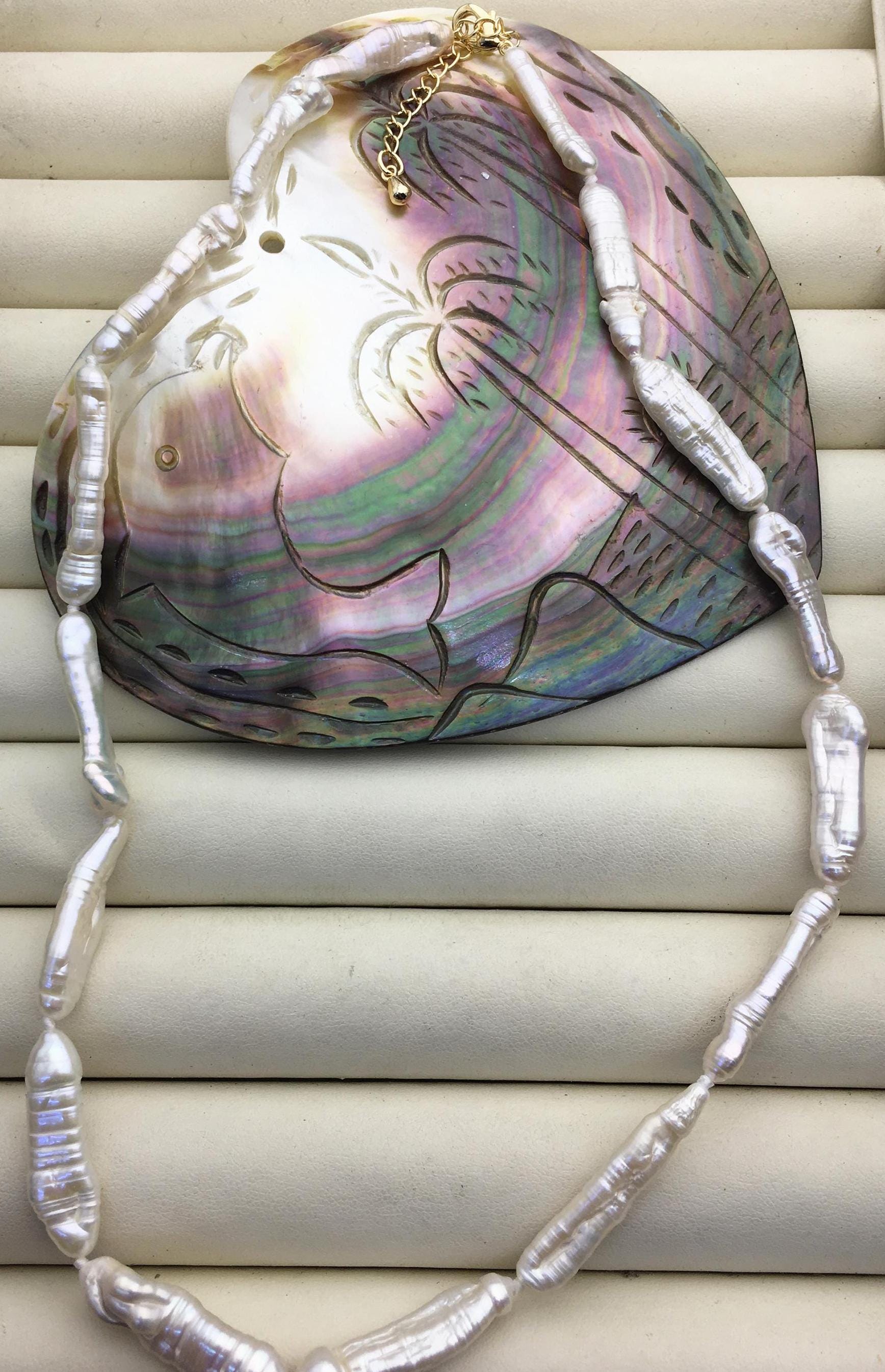 17''+2'' AA+ 4-8mm White Toothpick Biwa Freshwater Pearl Necklace