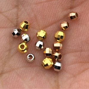 18k Real 2mm/2.3mm/2.8mm White/Yellow/Rose Gold Handmade Bali Style Faceted Round Beads, 18k Gold Beads. 18k Spacer Beads,ASG-PJ-002