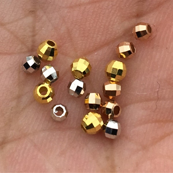18k Echt 2mm / 2.3mm / 2.8mm Weiß / Gelb / Rose Gold Handgemachte Bali Stil Facettierte runde Perlen, 18k Gold Perlen. 18 Karat Spacer Perlen,ASG-PJ-002