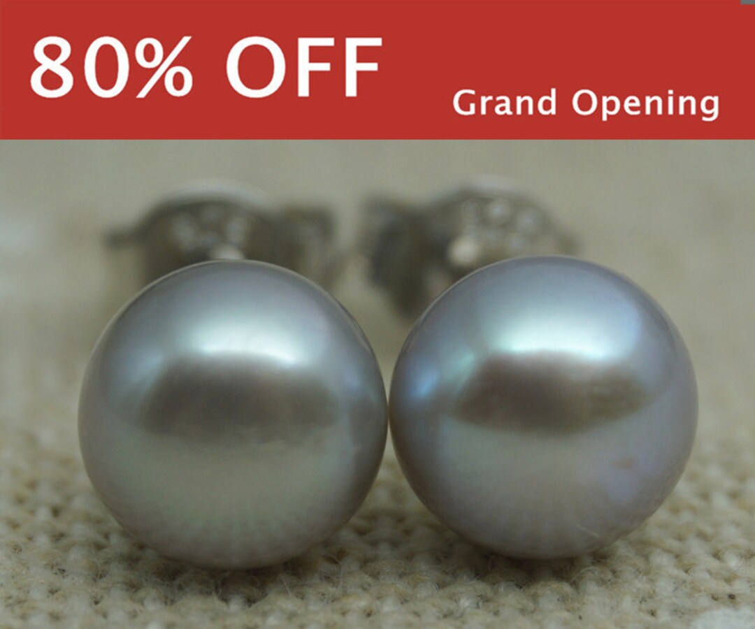 AAA+ 4mm-10mm Gray Pearl Stud Earrings, Button Round,select