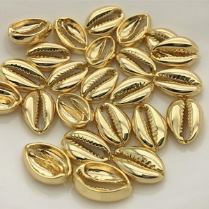 10pcs 11x16.5mm Gold Cowrie Shell Beads,Brass plated 14k gold,ACC-O-001