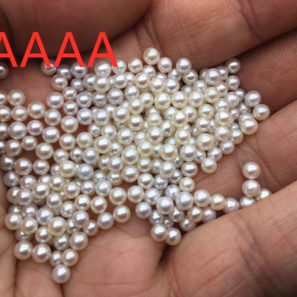 5pcs AAAA 3-3.5mm ROUND seed pearl bead,tiny pearls,white freshwater round loose pearl wholesale,no hole,half drilled,RP3-4A-1