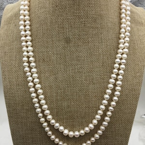 51&#39;&#39; 6-7mm near round white pearl Necklace,white Pearl necklace,NPN1-T14