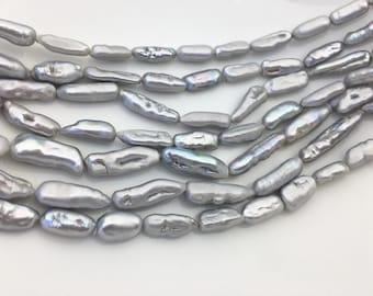 AA 7-8mm gray thick biwa Pearl Necklace,Genuine Fresh Water Pearl,Wedding Necklace,Mothers Day,ZS-80-10-79