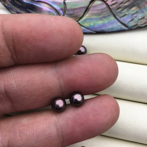 1 pair AAA 6-7mm Brown Rainbow Pearl stud earrings,Sterling Silver,SE1-T33