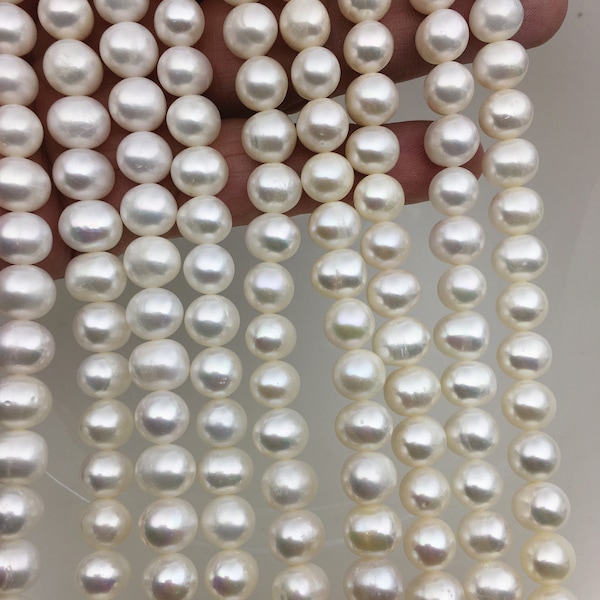 AA 9-10mm white potato freshwater pearls,2mm 3mm big hole,pearl beads wholesale,large hole pearls,CR9-2A-4