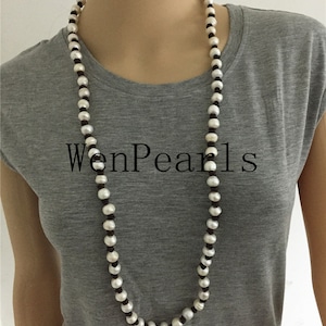 white large Freshwater pearl and leather necklace,Baroque Freshwater Pearl Necklace,white pearl necklace,wholesale,Le2-010
