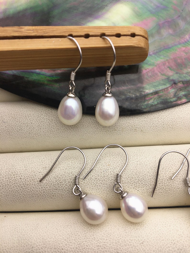 AAA 7.5-8mm white/purple/gray rice freshwater pearl dangle earrings,S925 Sterling Sliver pearl earrings,pearl for women,SE3-110 image 2