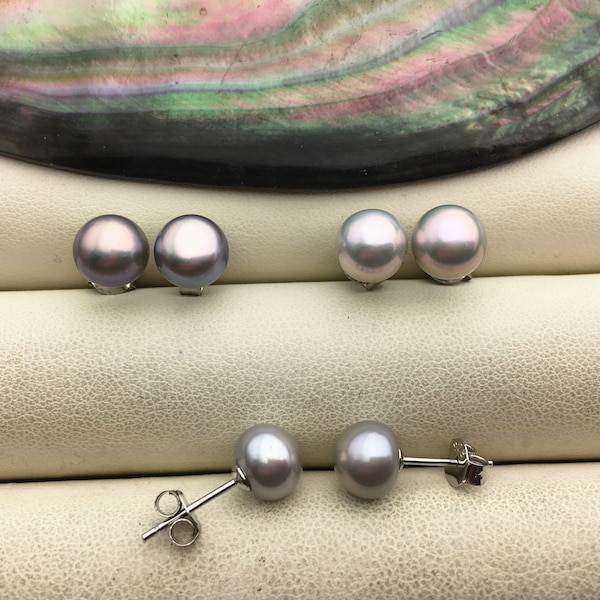 1 pair AAA 7-8mm Golden Gray Rainbow Natural Color Pearl earrings, Sterling Silver,Wedding,Happiness,bridal,birthday,SE1-019