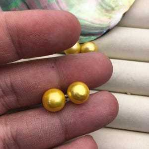 1 pair AA+ 9-10mm yellow round edison pearl stud earrings,S925 Sterling Sliver stud earrings,wedding pearl earrings,SE3-T9-11