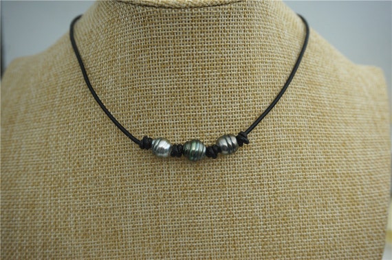 10-11mm Three Tahitian Pearl Leather 