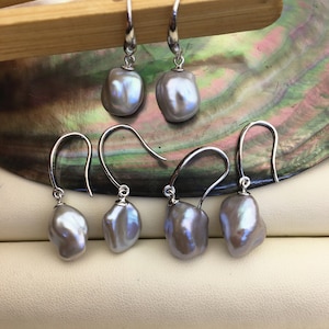 1 pair AAA+ 9mm gray keshi Freshwater Pearl dangle Earrings,drop Earrings for Women Girls,SE3-034