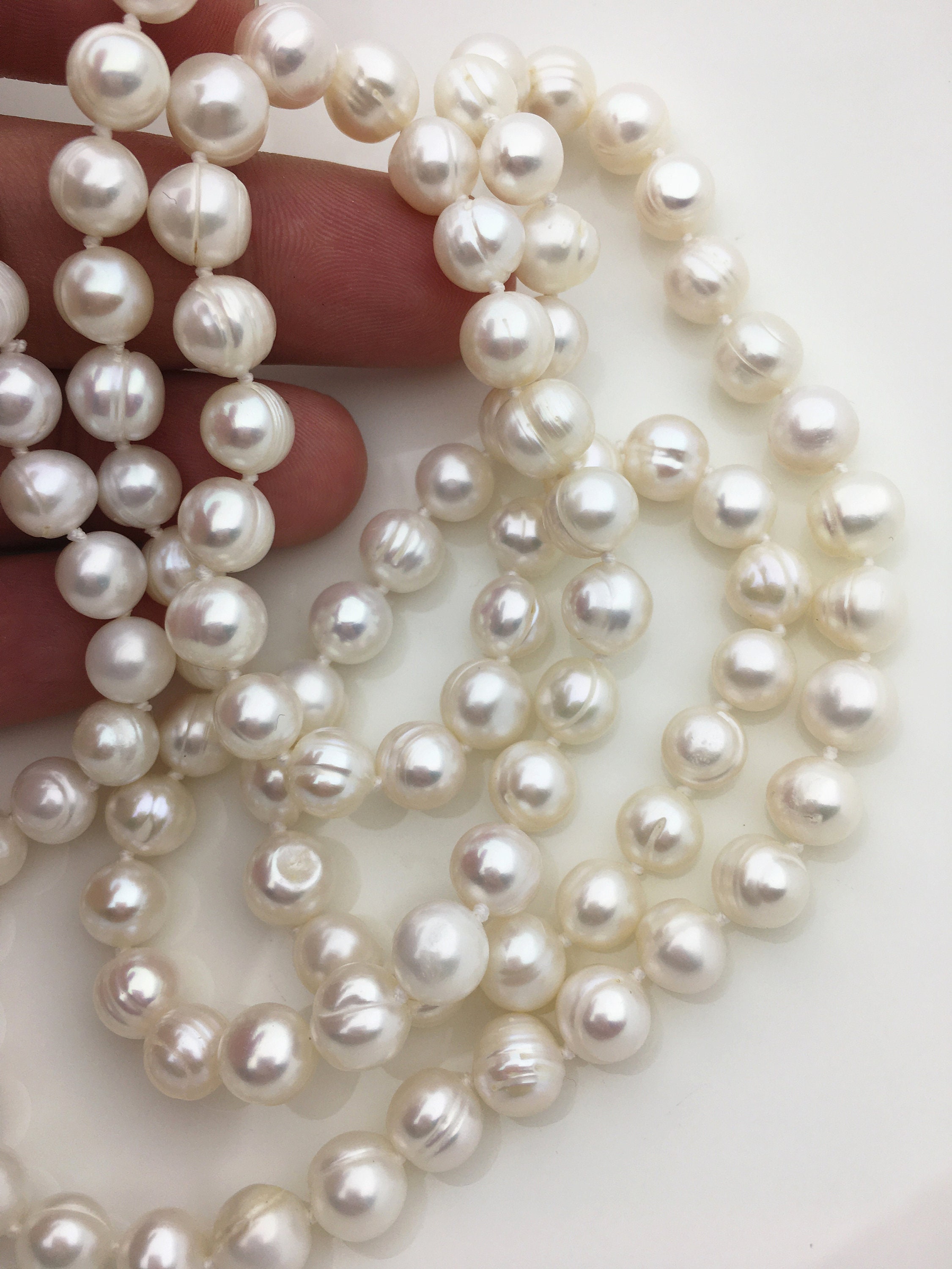 33'' AA 8mm White Near Round Freshwater Pearl Necklace,npn1