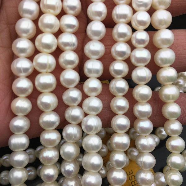 AA 6.5-7.5x8-8.5mm White Near round pearls, around 52 beads,potato shape pearl,Full Strand,Freshwater Pearl Near round Beads,CR7-2A-4-1