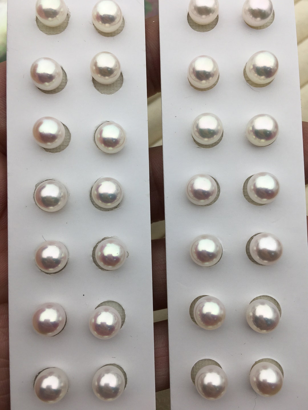 thumbnail image 2 of Classic Pair 8.5-8mm Natural Round Akoya White Loose Pearls – Half Drilled For Earrings Or Pendants 2 of 6