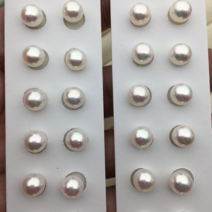 1 pair AAA+ 7.5-8mm akoya round loose pearl,made in japan,cultured pearl beads,natural pearls,half drilled ,AK7-3A-2
