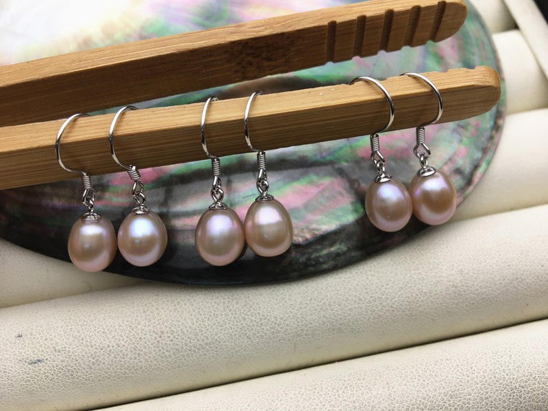 AAA 7.5-8mm white/purple/gray rice freshwater pearl dangle earrings,S925 Sterling Sliver pearl earrings,pearl for women,SE3-110 image 3