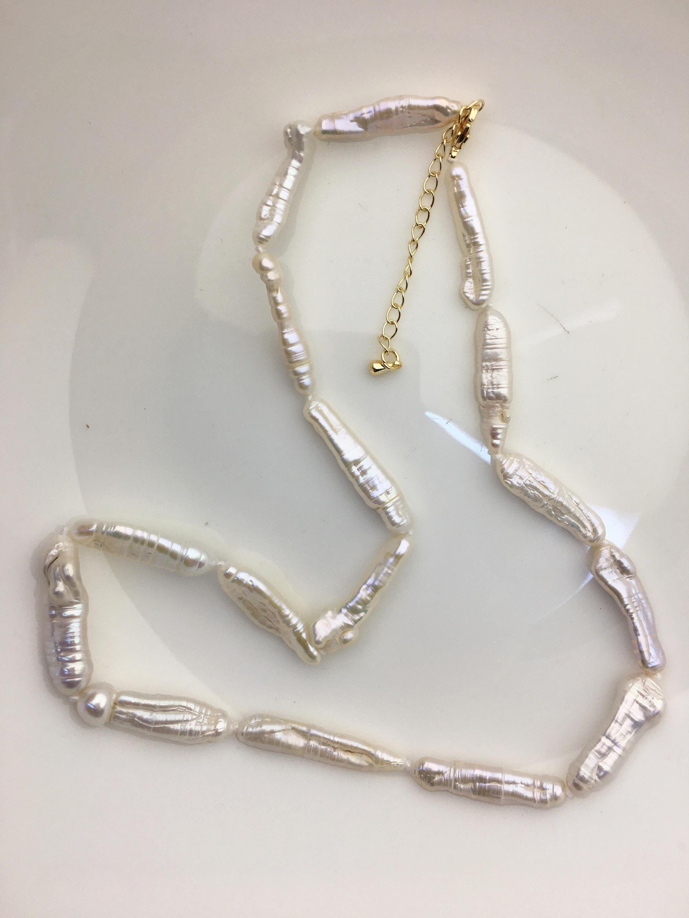 17''+2'' AA+ 4-8mm White Toothpick Biwa Freshwater Pearl Necklace