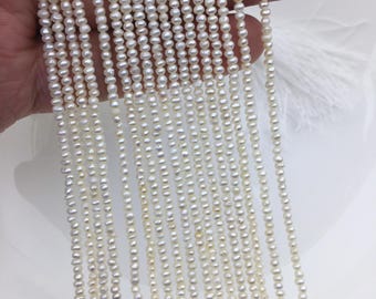 Perlas de botón blancas diminutas AA de 2,5-2,8 mm, hebra completa, perlas Rondelle, perlas blancas de agua dulce, hebras sueltas, SM2-2A-1