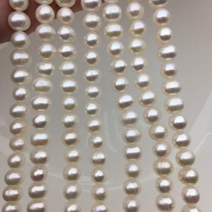 AA+ 6.3-7.3mm White potato pearls, around 58pcs,potato shape pearl,Full Strand,Freshwater Pearl Near round Beads,CR7-2A-3