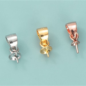 5pcs/10pcs 3mmx11mm Silver/Gold/Rose Gold S925 Sterling Silver Bail Pin w/Cup Pearl Charm Pendant Connector 3mm cap Findings,ASL-P-001