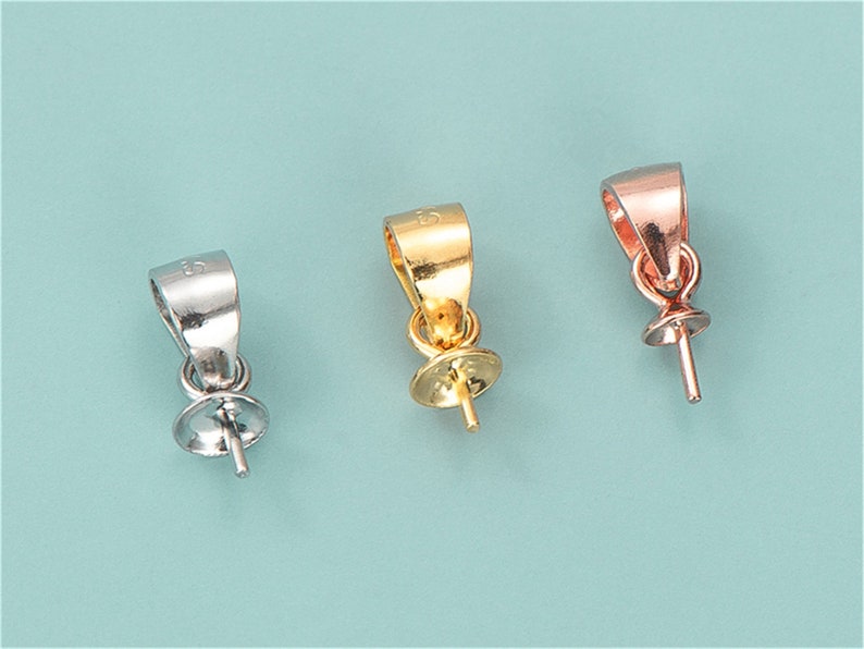 5pcs / 10pcs 3mmx11mm Argent / Or / Or Rose S925 Goupille de Bail en Argent Sterling avec Coupe Perle Charme Pendentif Connecteur 3mm Cap Conclusions, ASL-P-001 image 1