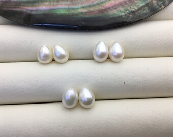 2 pairs AAA 7.5-8.2mm white teardrop freshwater pearls pairs, top half hole ,for dangle pearl earrings,LR8-3A-81