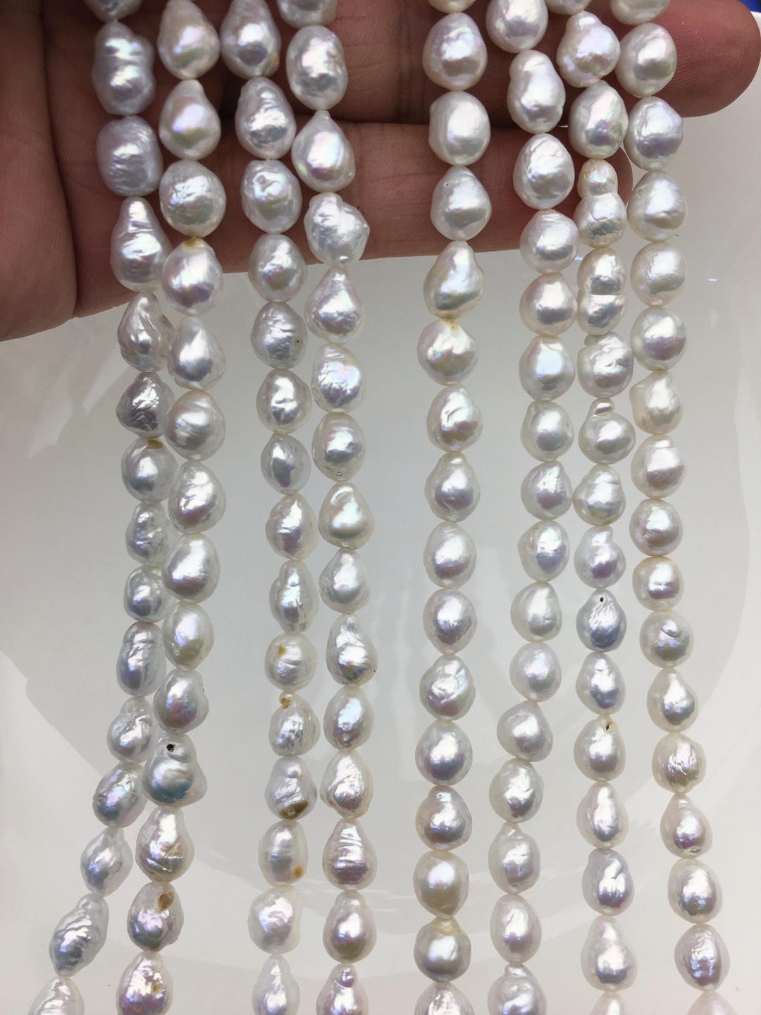 AA 7-8mm White Baroque Rice Freshwater Pearls,cultured White Freshwater ...