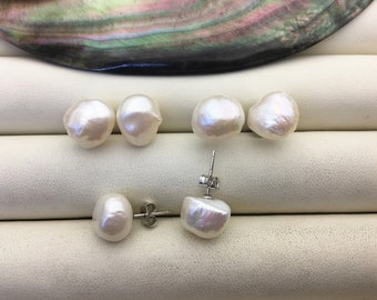 1 pairs 10-11mm white baroque Freshwater Pearl Stud Earrings,SE3-T42