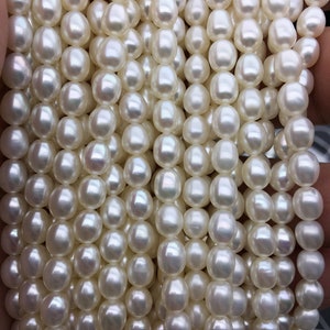 AAA 5.5-6mm5.5-6.5mm white oval freshwater pearls,high quality,white rice pearl,Full Strand,Freshwater Pearl Rice Beads,LR5-3A-51 image 2