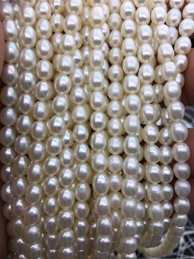 AAA 5.5-6mm5.5-6.5mm white oval freshwater pearls,high quality,white rice pearl,Full Strand,Freshwater Pearl Rice Beads,LR5-3A-51 image 2