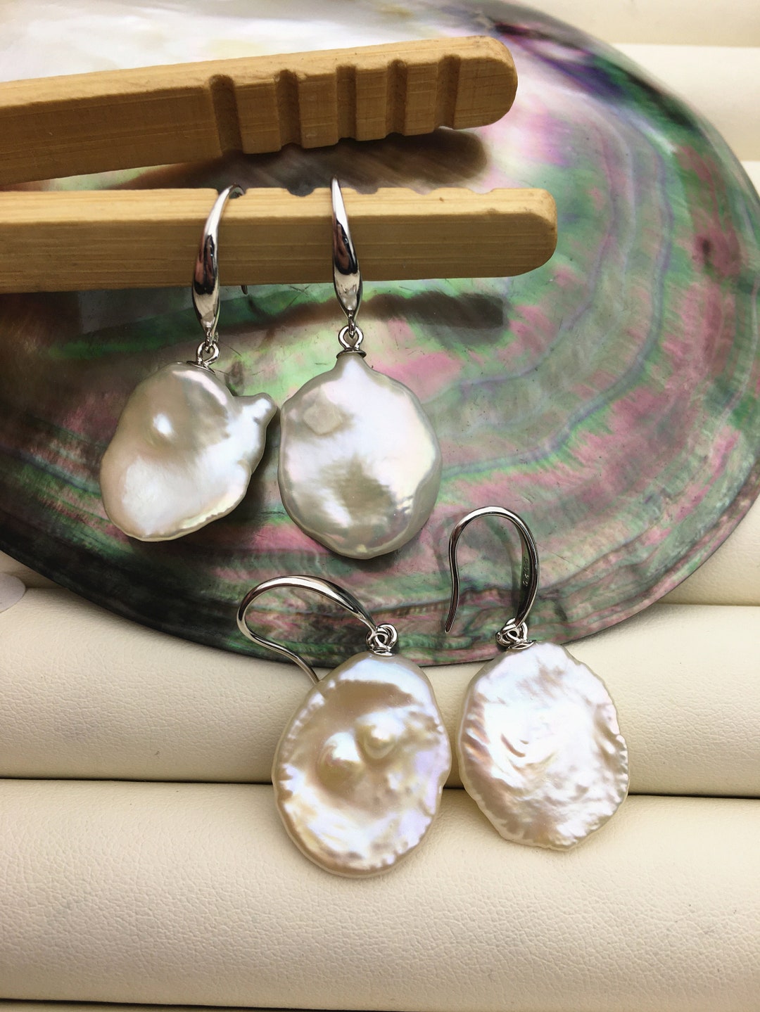 Buy Pair AAA 16-18mm White Natural Keshi Freshwater Pearl Dangle  Earrings,earrings for Women Girls,se3-t2 Online in India