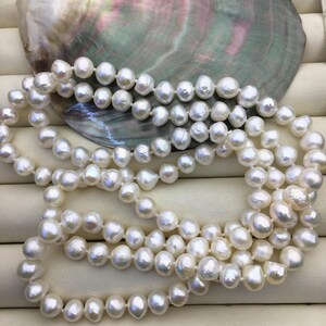 high luster!33&#39;&#39; 6.5-7.5mm white baroque near round wrinked freshwater pearl Necklace,white Pearl necklace,NPN1-T26