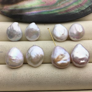 1 pair AA+ 12.5-14mm White Drop Coin Freshwater Pearl White loose Beads Pair,wholesale,ZS-103-37-4