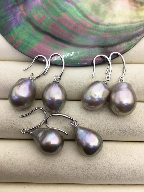 アクセサリー jentlouis Silver Drop pierce 1 Pair AAA 12-13mm Gray Drop Edison Pearl Dangle Earrings,s925