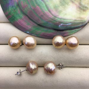 1 pair AAA 8-13mm natural rainbow near round edison pearl stud earrings,S925 Sterling Sliver stud earrings,SE3-T9-52