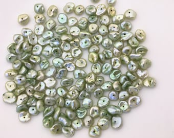 20pcs AAA 6-8mm Green Keshi freshwater pearls,0.7mm center drill,ZS-127-1