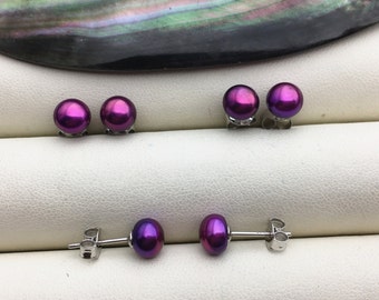 1 pair AAA 6-6.5mm Purple Pearl stud earrings,SE1-T2