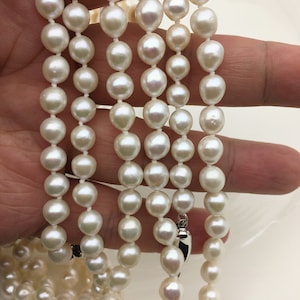18 inches AA+ 6.5-7mm white oval near round freshwater akoya pearl Necklace,NPN1-096