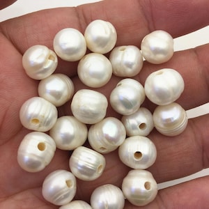 30pcs AA 9.4-10.4mm white potato freshwater pearls,2.2mm large hole,loose pearl bead material for fine pearl necklace jewelry,CR10-T2